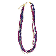 Seed Bead Multi-Strand Bib Necklace - Navy and Magenta