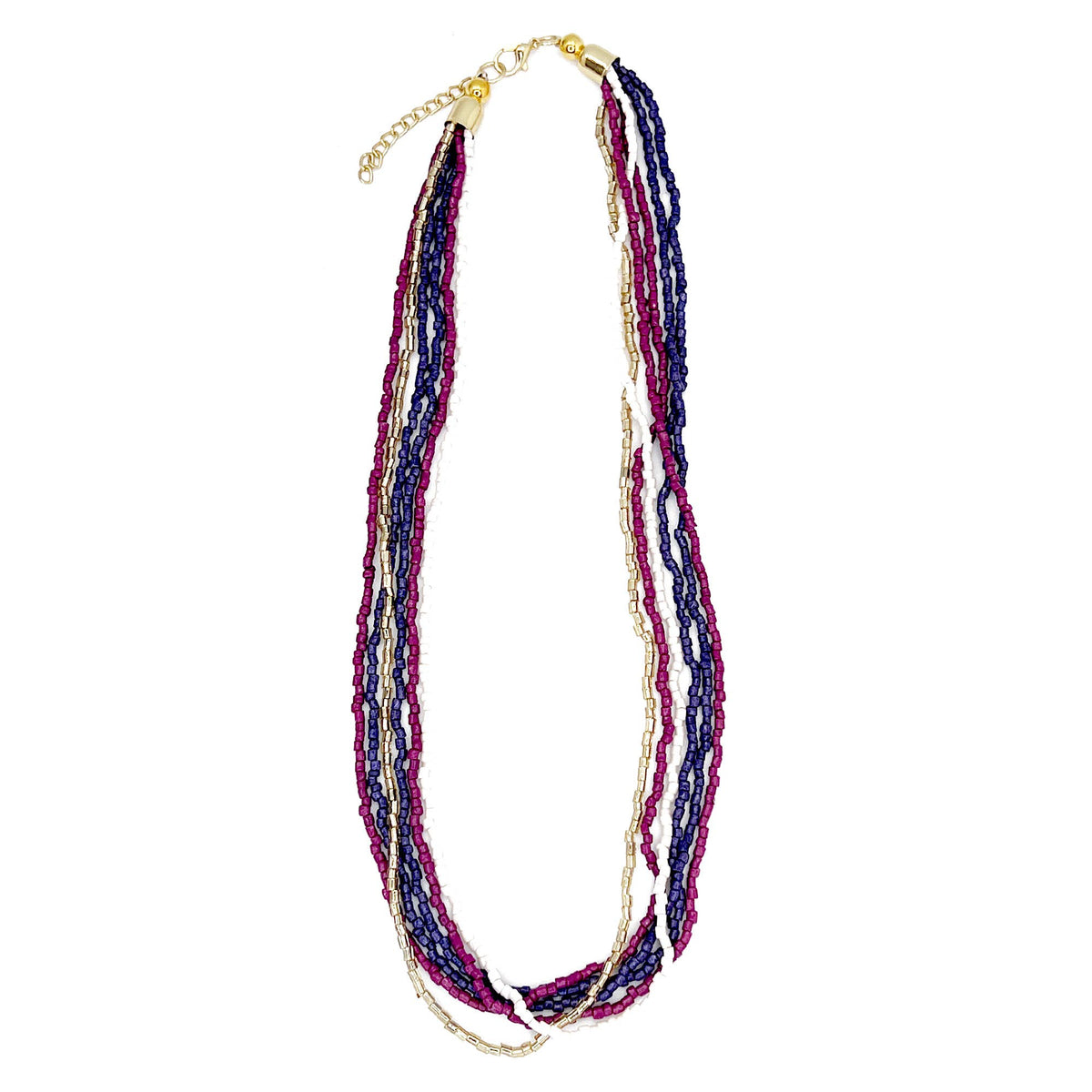Seed Bead Multi-Strand Bib Necklace - Navy and Magenta