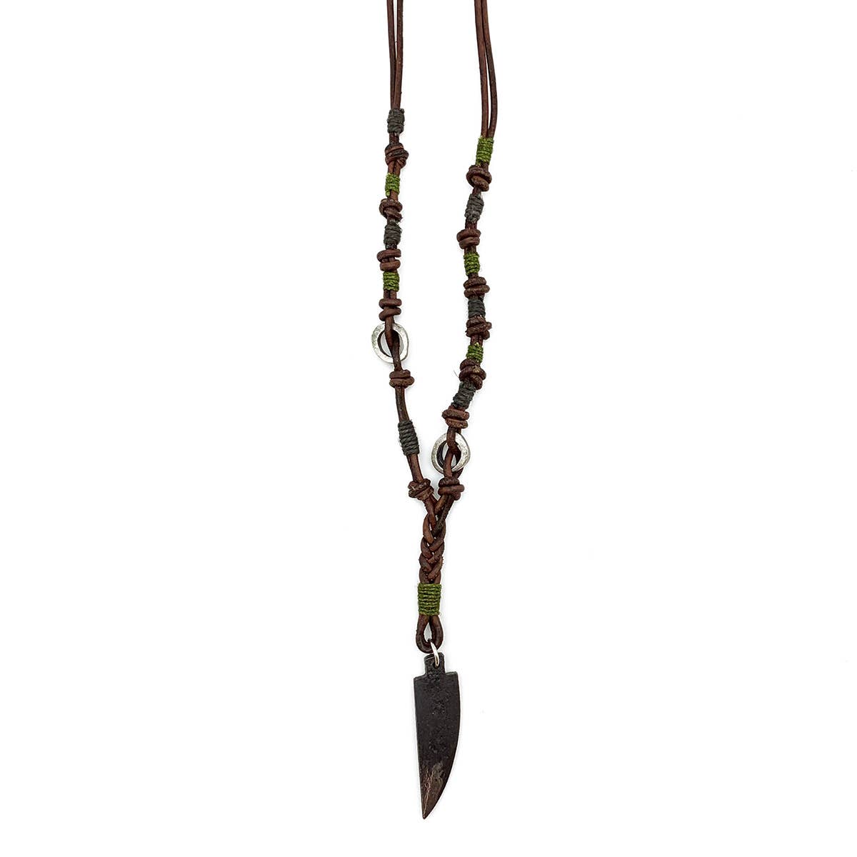 Aadi Knotted Leather and Pewter Charm Men's Necklace