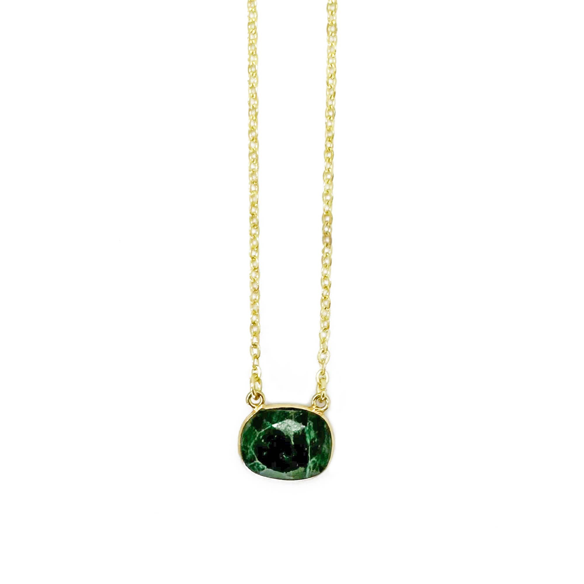 Gold Plated Necklace with Semi-Precious Stone - Mica Green