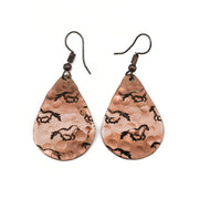 Horses Copper Engraved Earrings