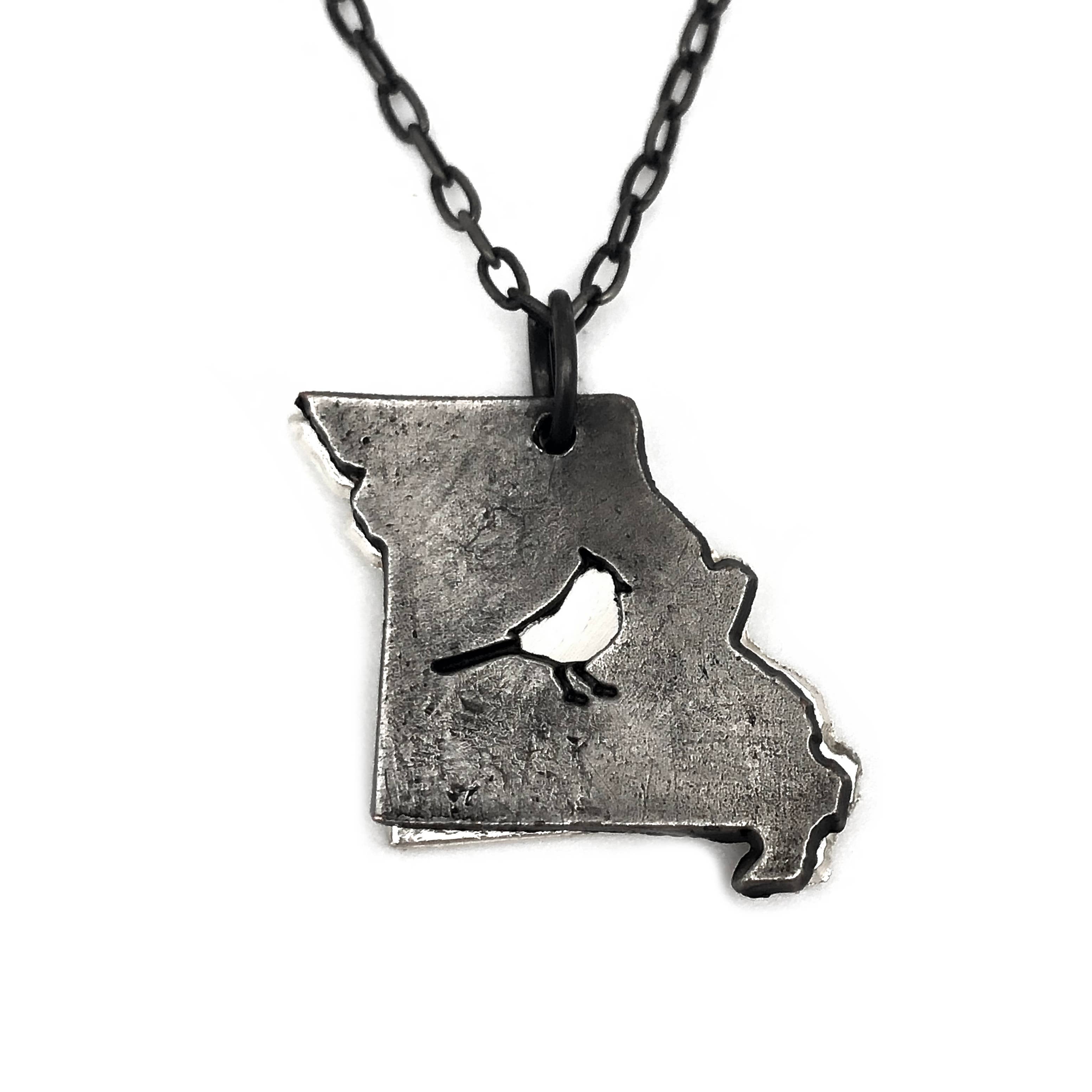 Home State Jewelry - Pewter Necklace - Missouri w/ Cardinal