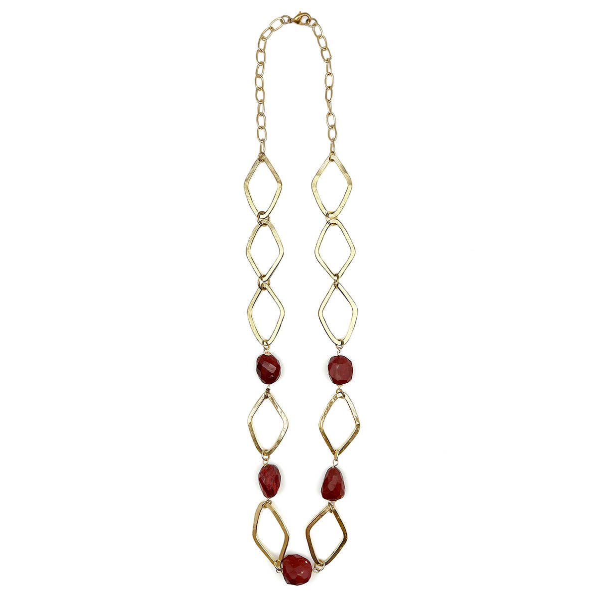 Gold-Plated Long Necklace With Red Jasper Stones