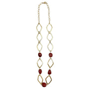 Gold-Plated Long Necklace With Red Jasper Stones