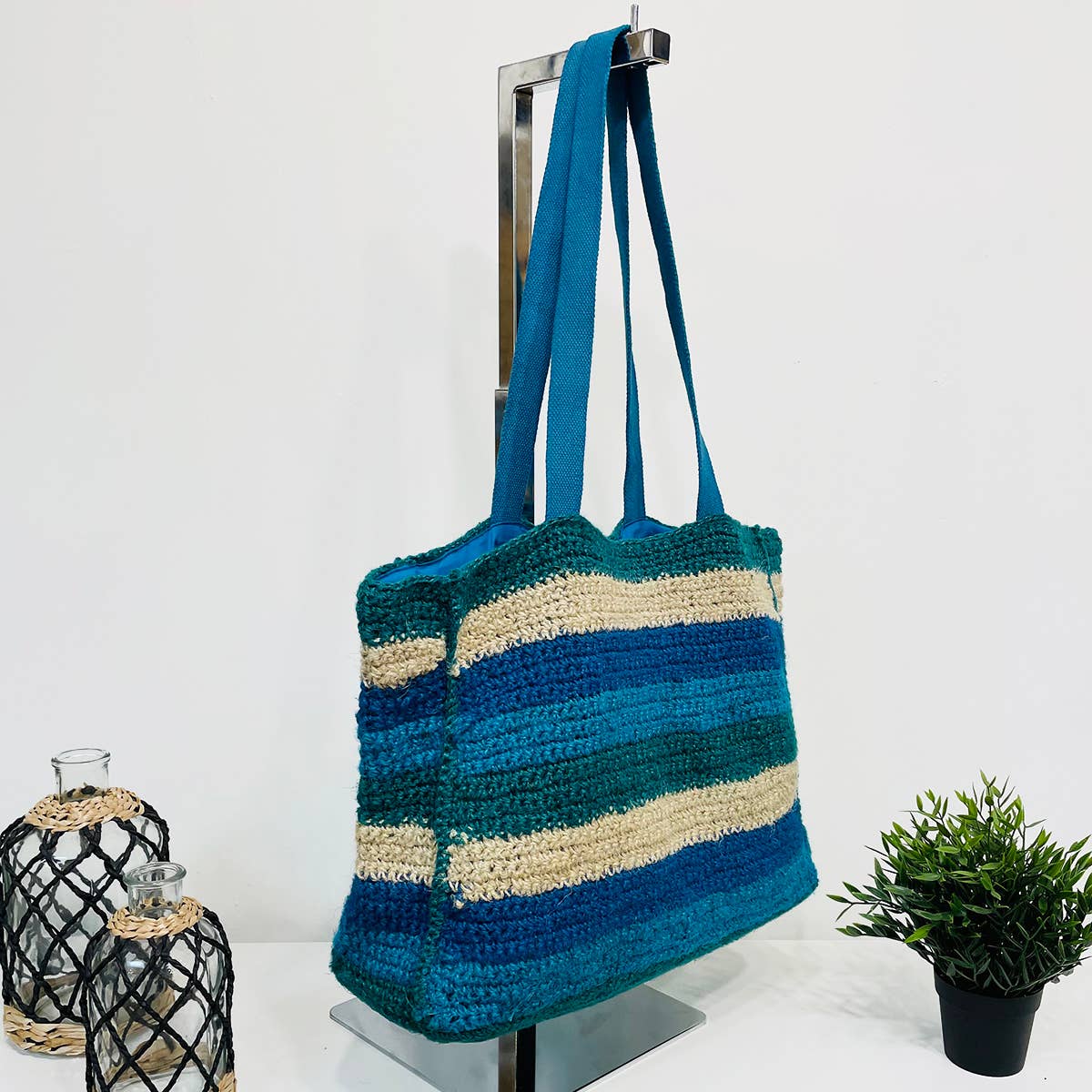Anya Bag - Large Box Bag with lining - Blue tones