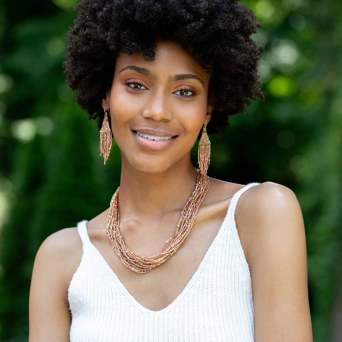Seed Bead Multi-Strand Bib Necklace - Multiple Color Styles