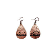 Mama Bear and Bear Cub Copper Engraved Earrings