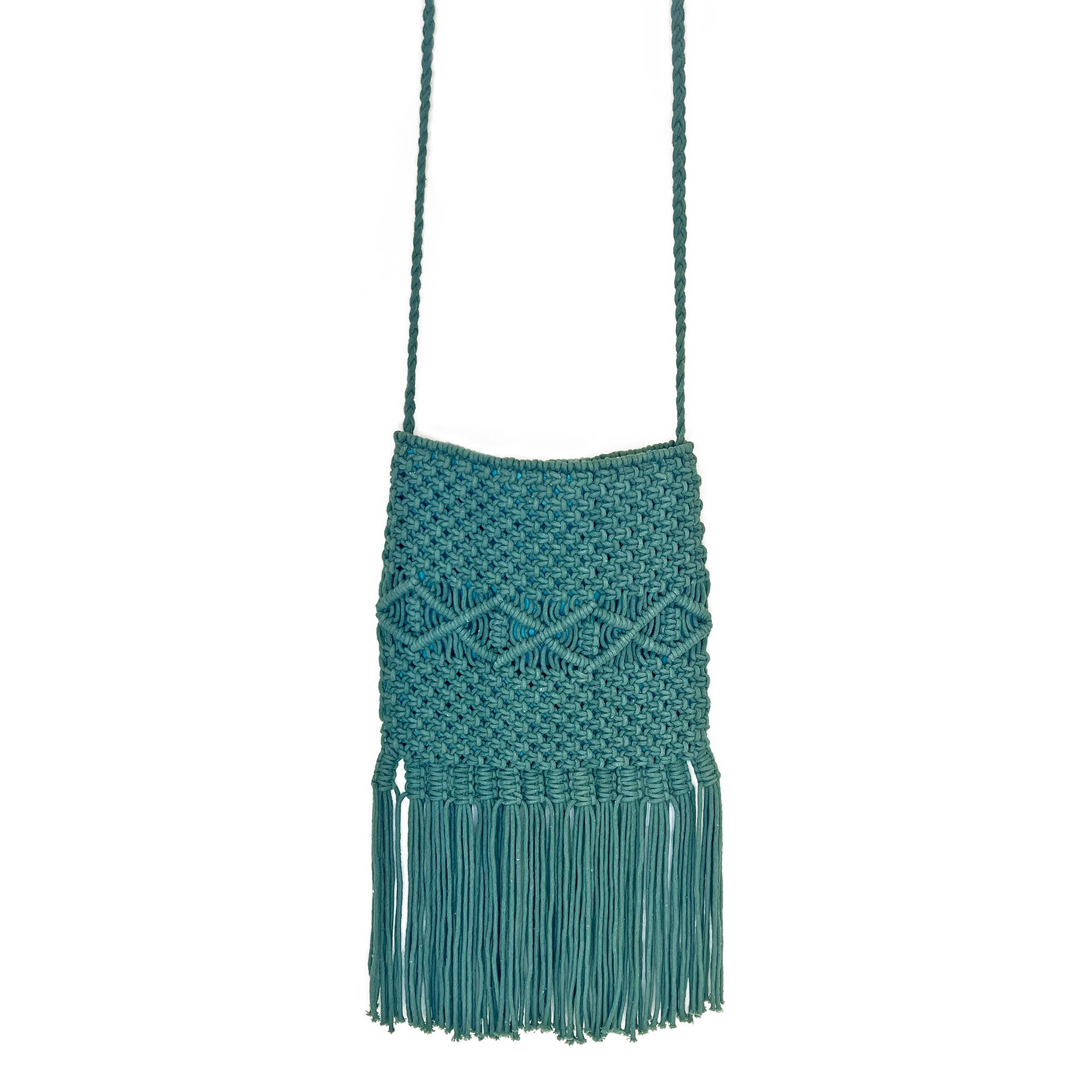 Josie Bag - Cotton macrame sling bag with fringes - Green