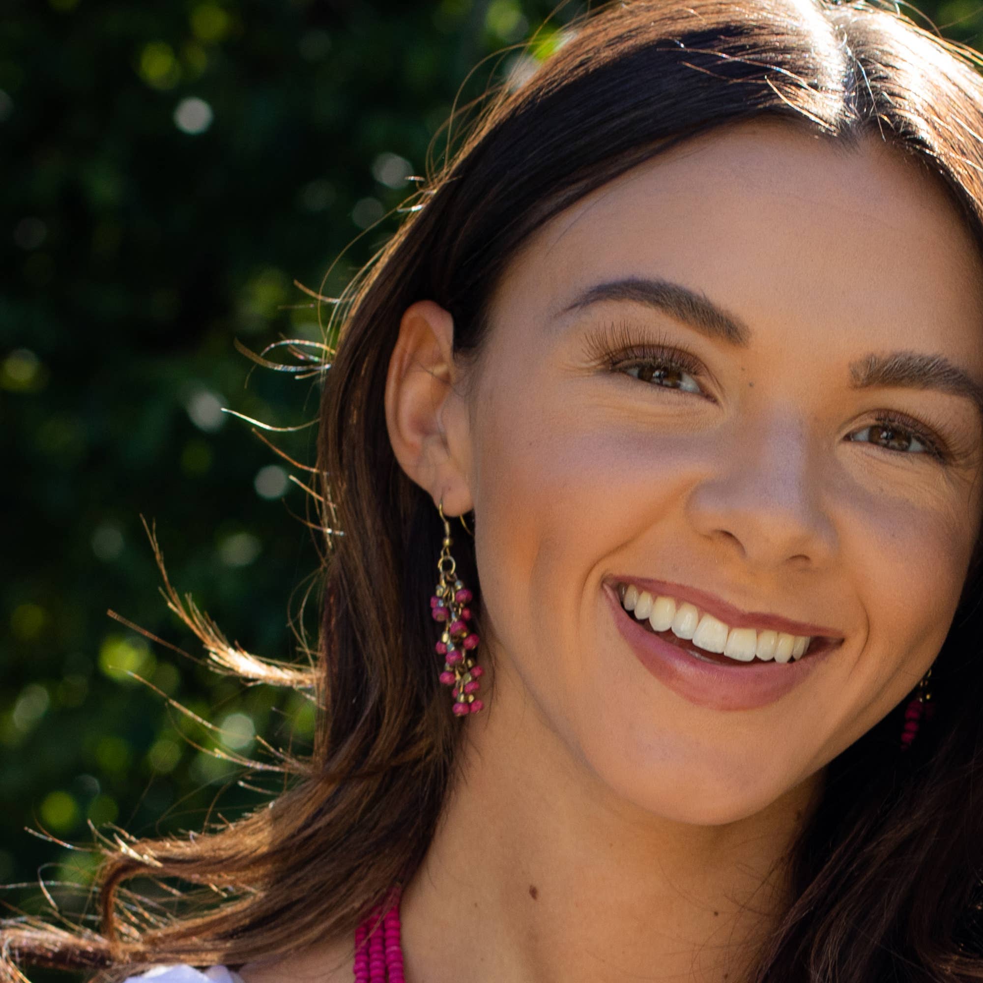 Sachi Chromatic Hues - Fuschia Dangle Cluster Earrings