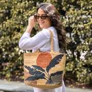 Capri Jute Bag with Tropical Prints - Sunset Palms