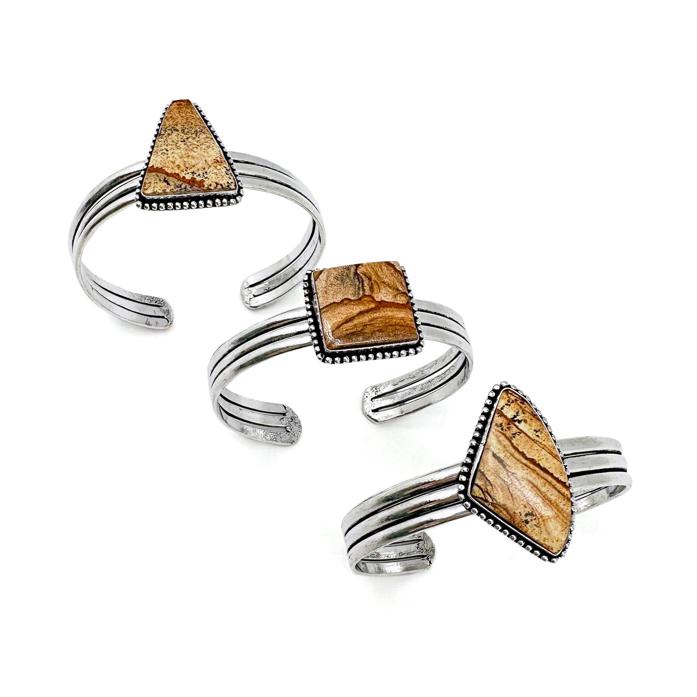 Handcrafted Kashi Semiprecious Stone Cuff - Picture Jasper
