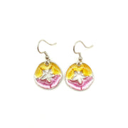 Pewter Earrings with Color Enamel - Squash/Lilac Sand Dollar