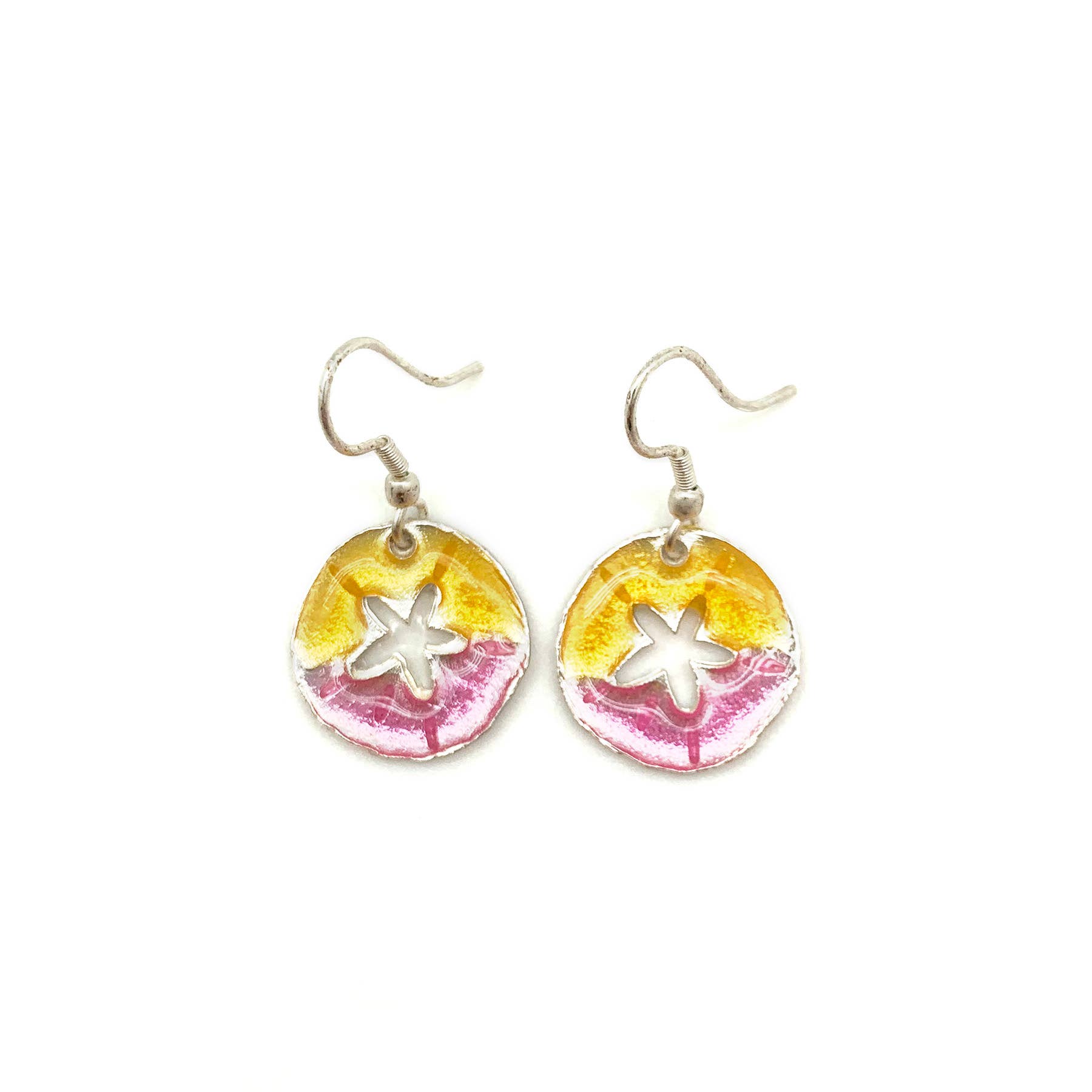 Pewter Earrings with Color Enamel - Squash/Lilac Sand Dollar