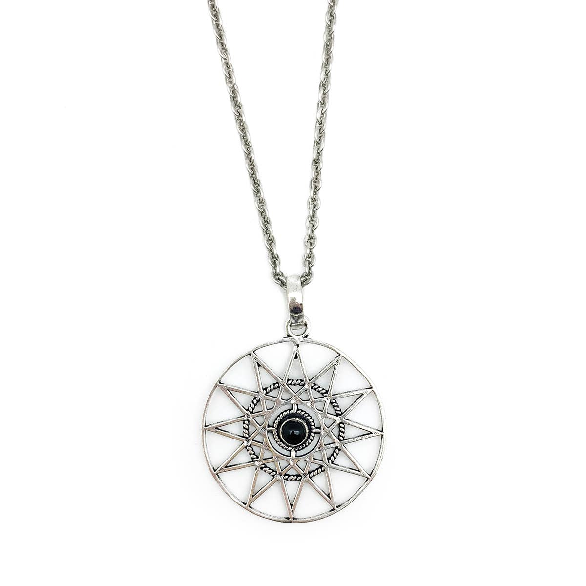 Tanvi Collection Necklace - Silver Sun with Black Onyx