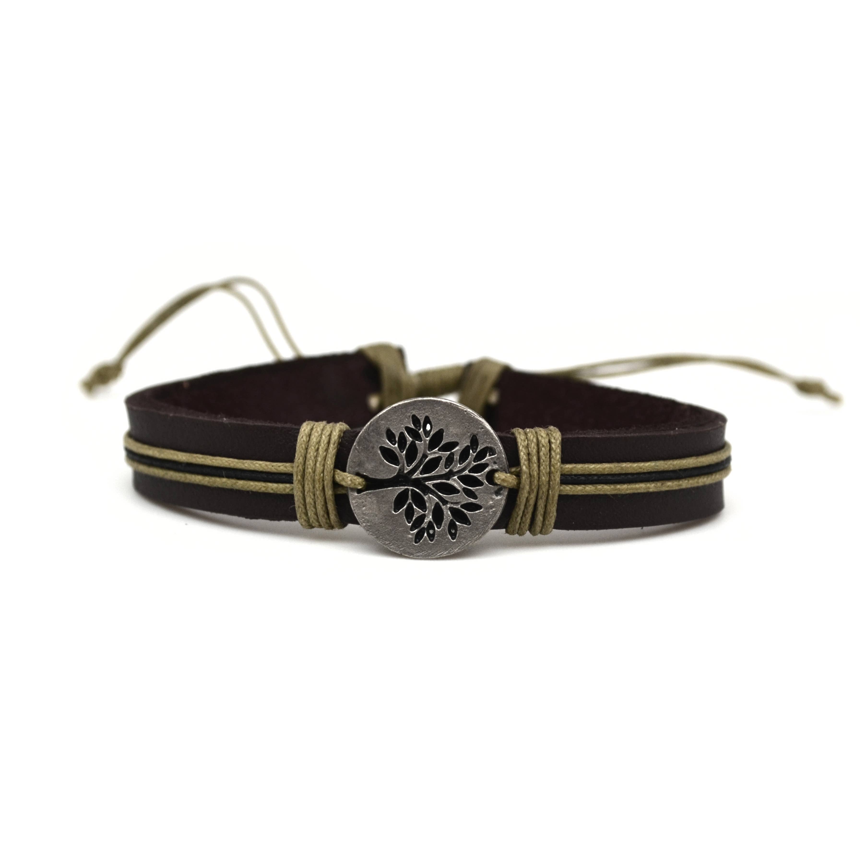 Pull Tie Leather Bracelet - Tree of Life Cutout