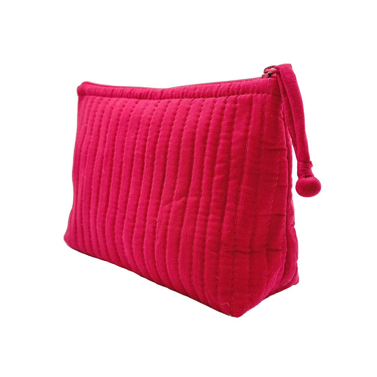 Aviva Collection - Quilted Solid Cotton Travel Pouch - Fuchsia