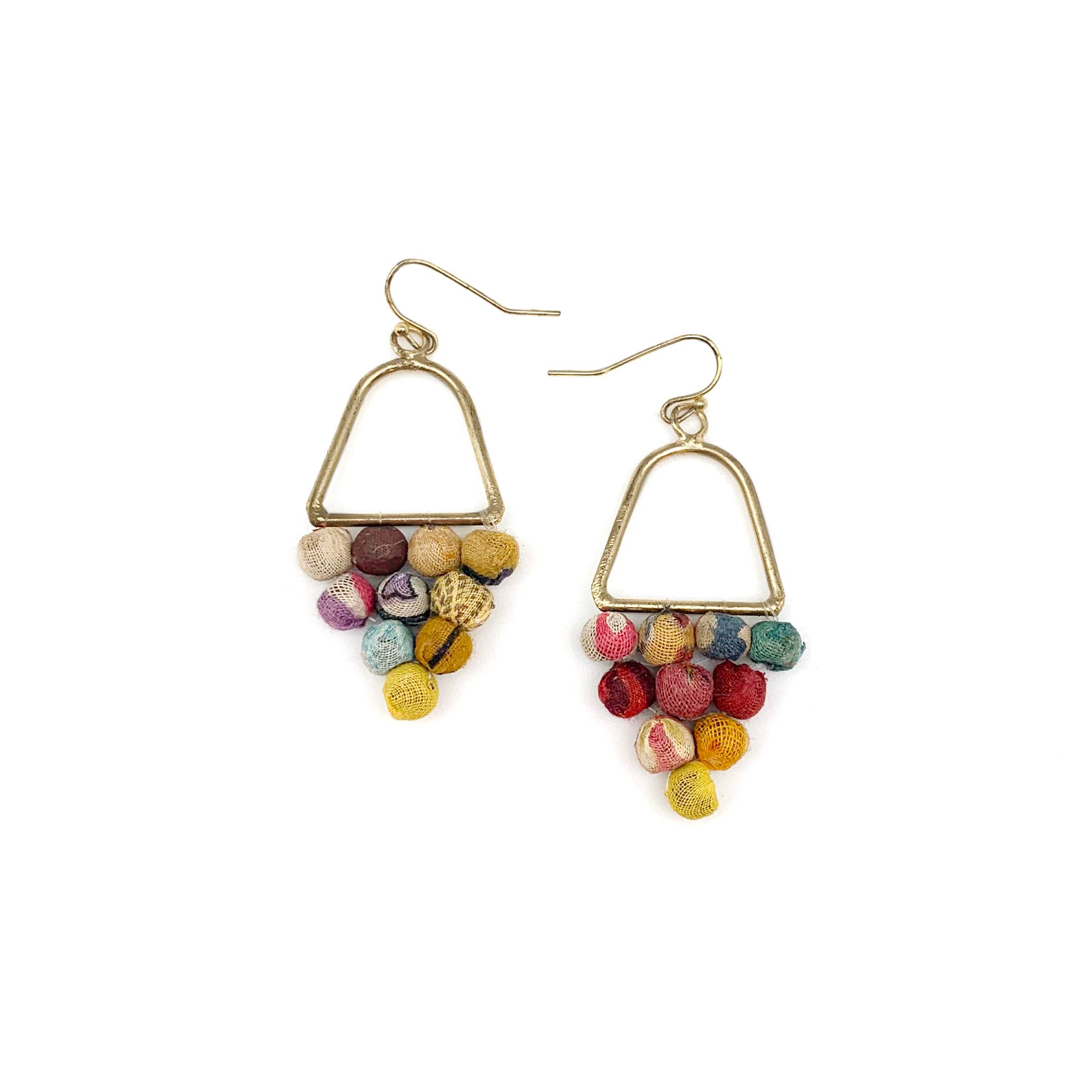 Aasha Cluster Triangle Kantha Handcrafted Earrings