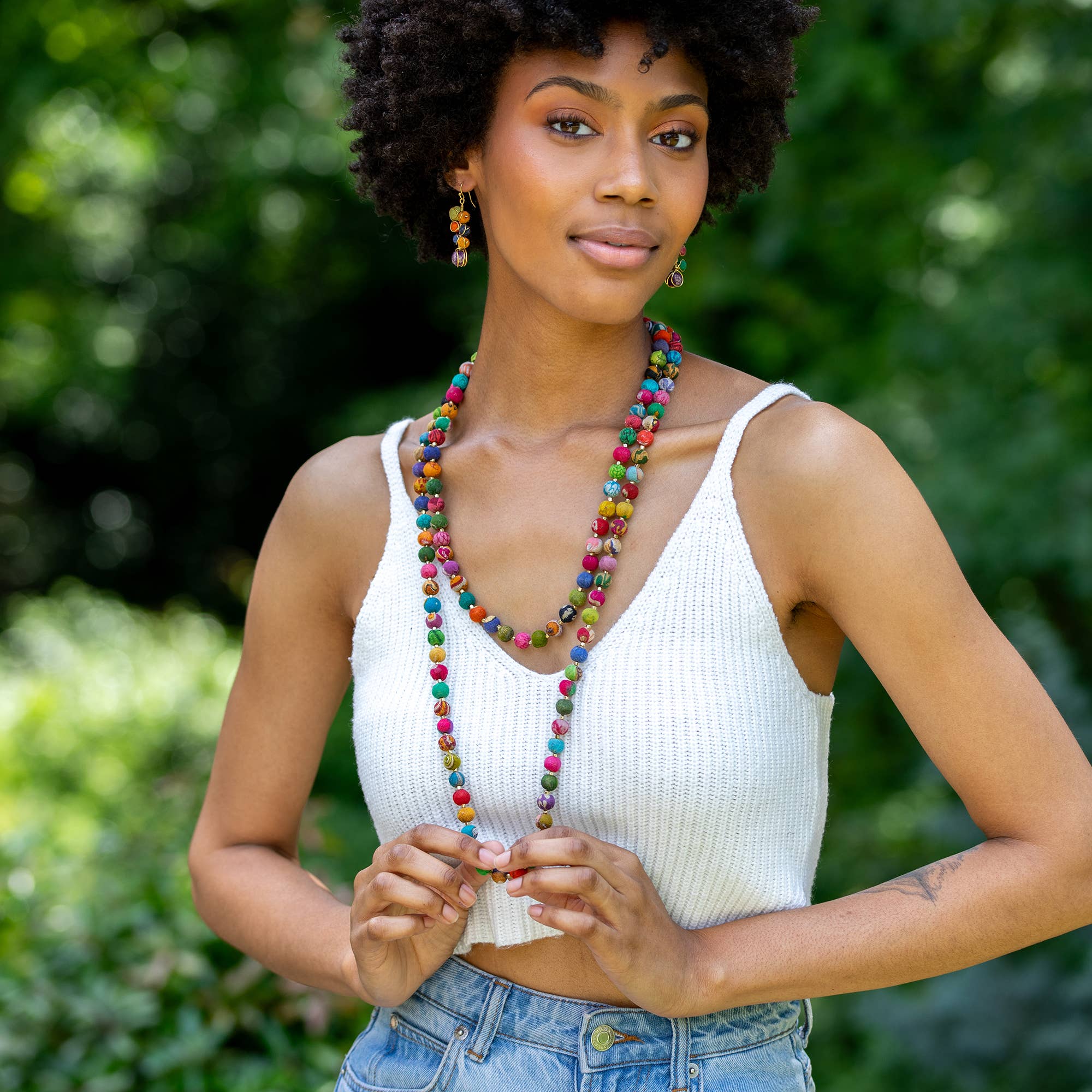 Aasha Beaded Wrap Layered Kantha Handcrafted Necklace