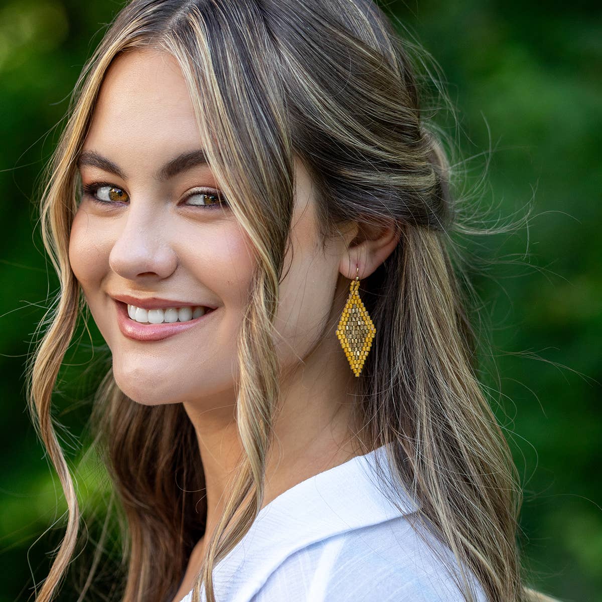 Seed Bead Diamond Shaped Earrings - Yellow