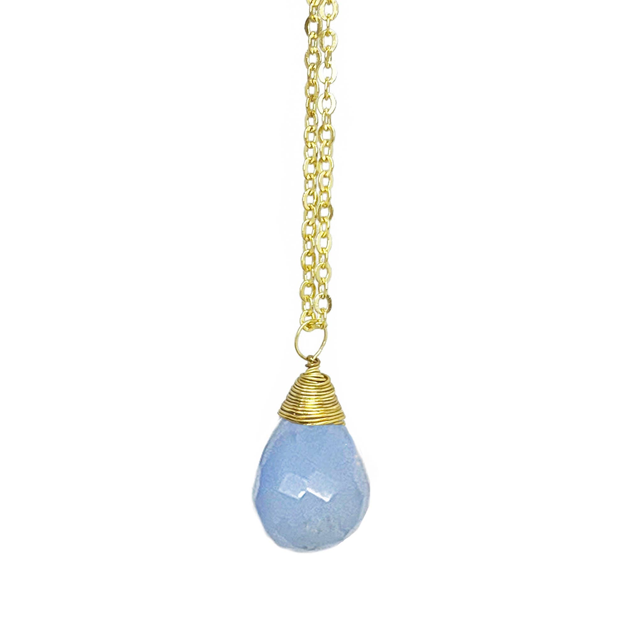 Gold-Plated Blue Lace Agate Teardrop Necklace