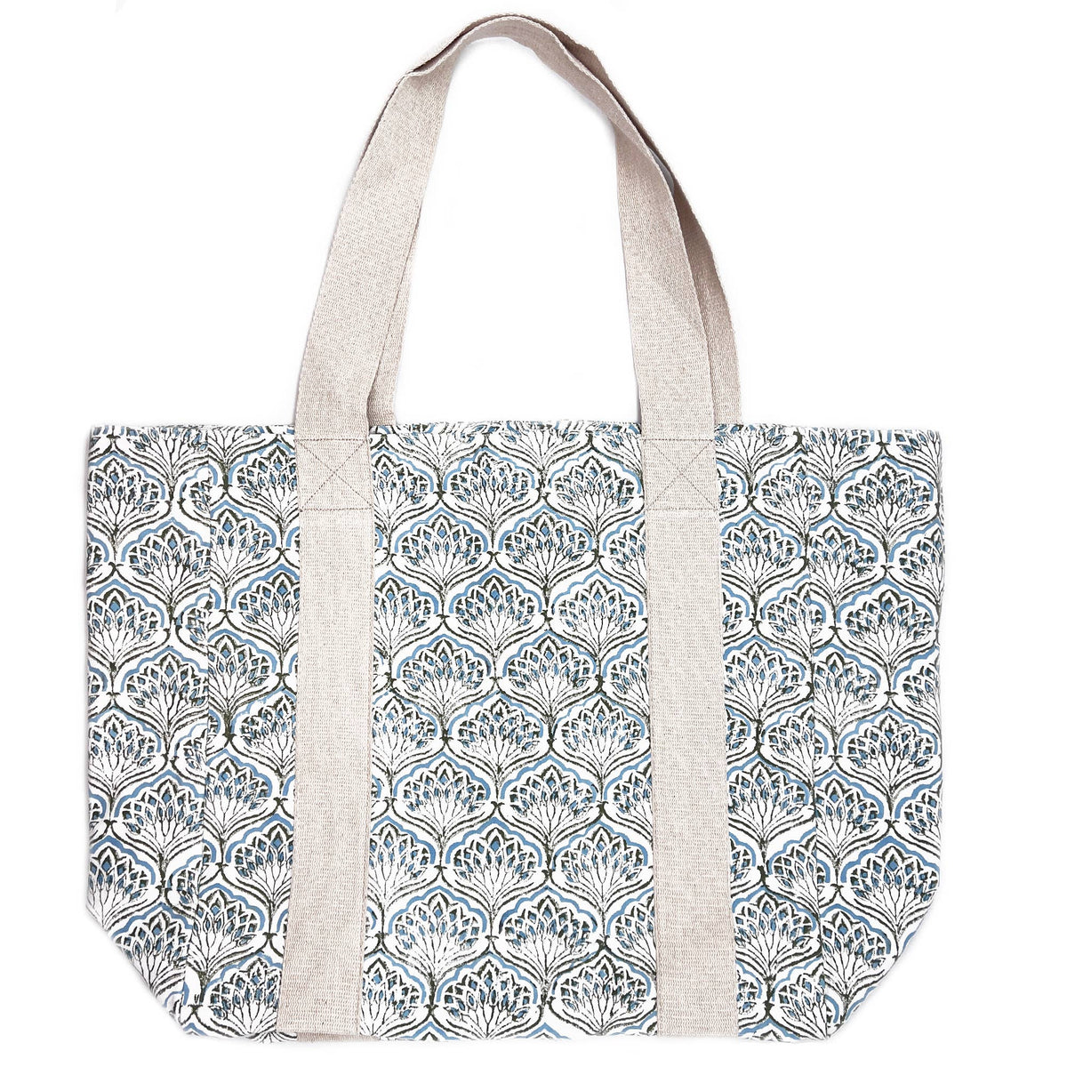 Handcrafted Canvas Bag with Block-Printed Floral Peacock