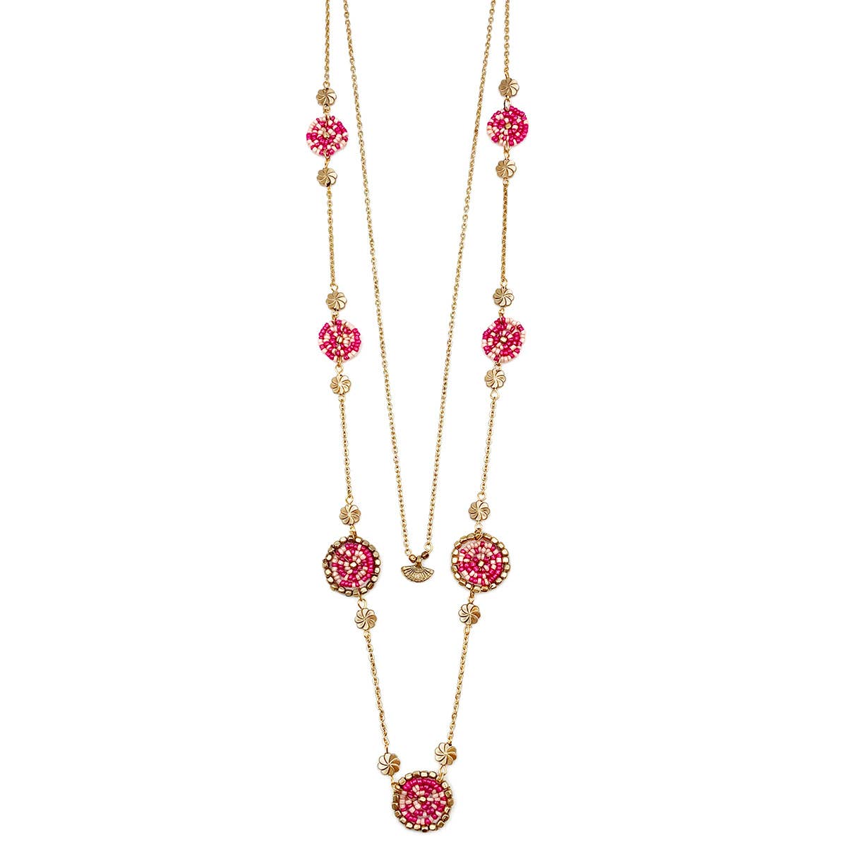 Sachi Cerise Collection Necklace - Beaded Disc Dual Layer
