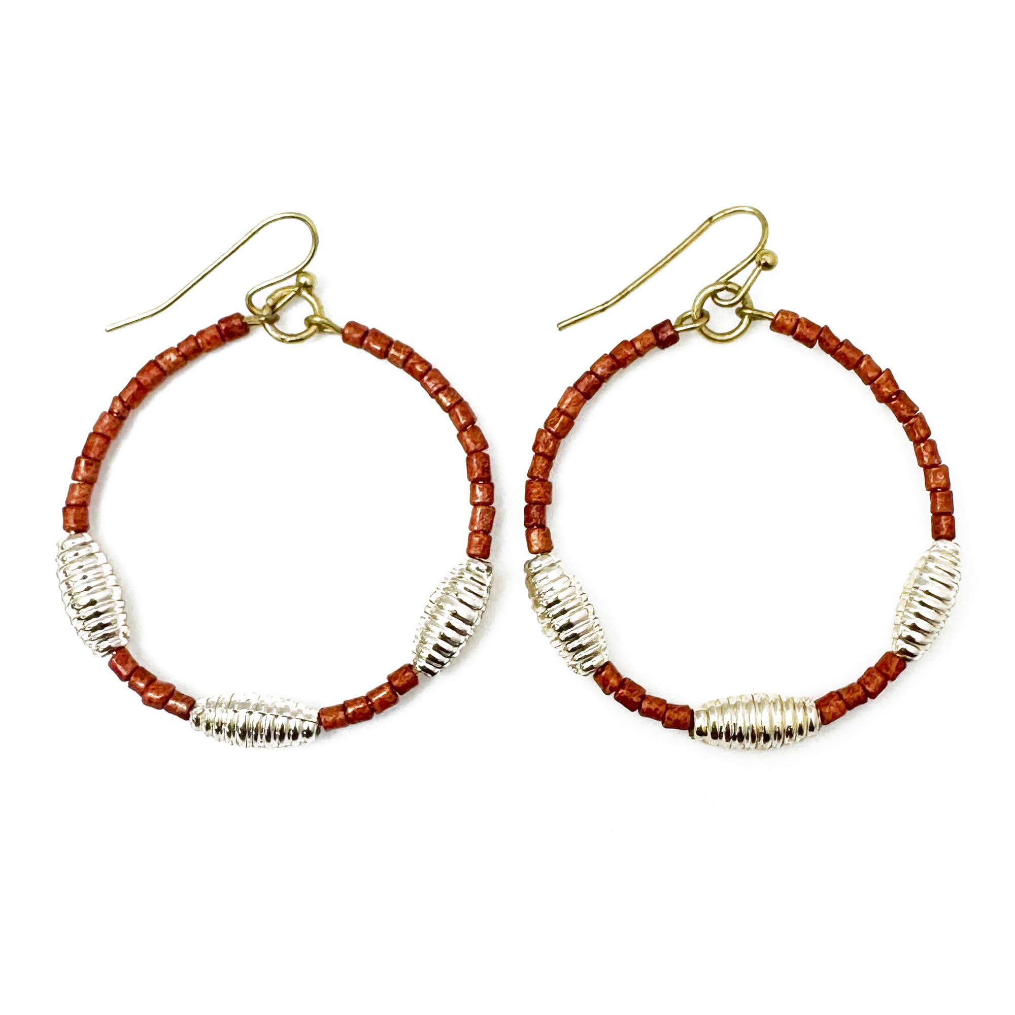 Seed Bead Hoop Earrings - Brown