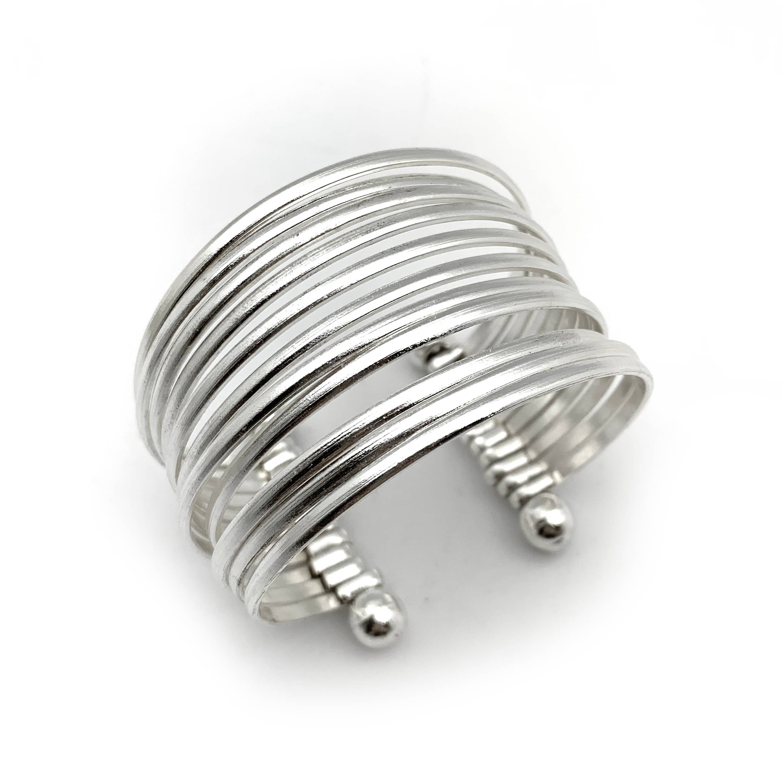 Silver Plated Adjustable Cuff Bracelet - Smooth Bands