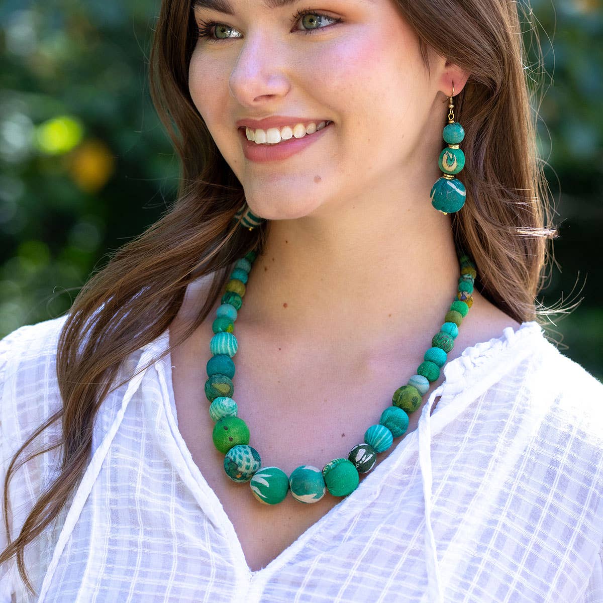 Aasha Cascade Seagrass Kantha Beaded & Handcrafted Necklace