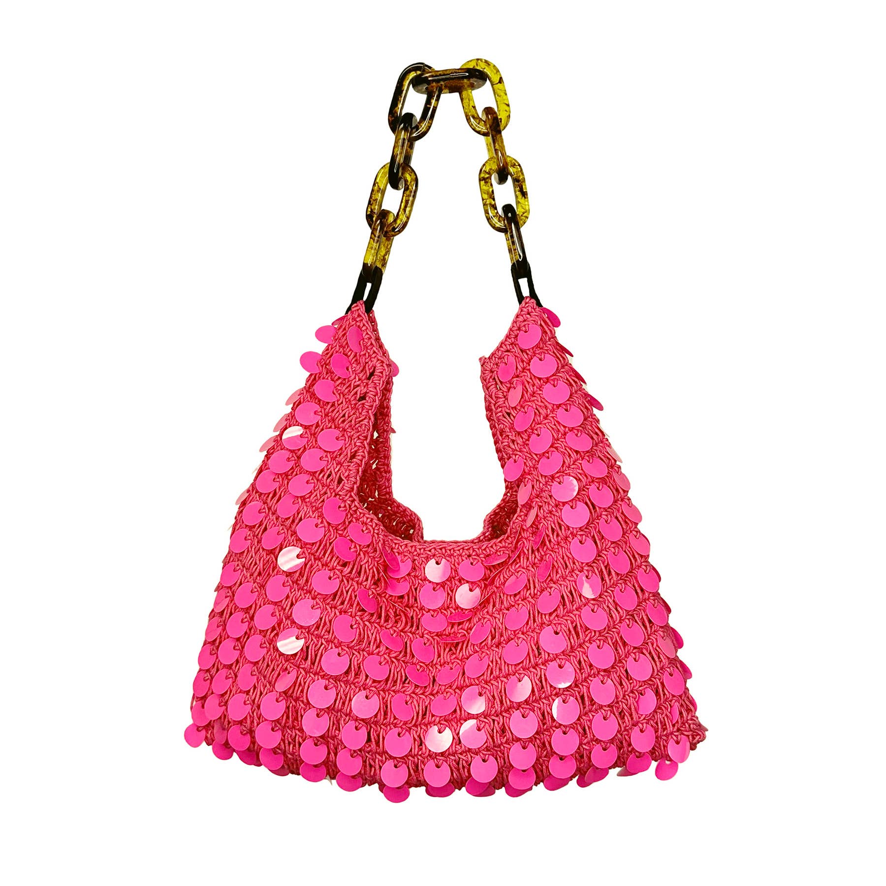 Mia Bag - Cotton Sequined Purse with Link Handle - Gold