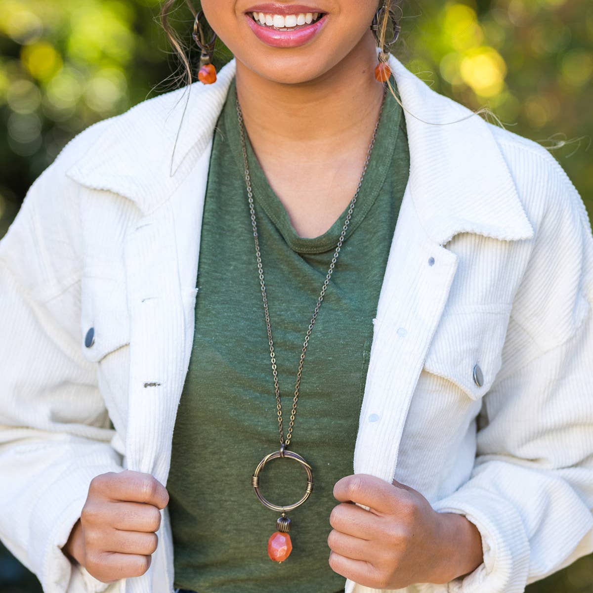 Banjara Antiqued Ring Necklace with Carnelian Stone