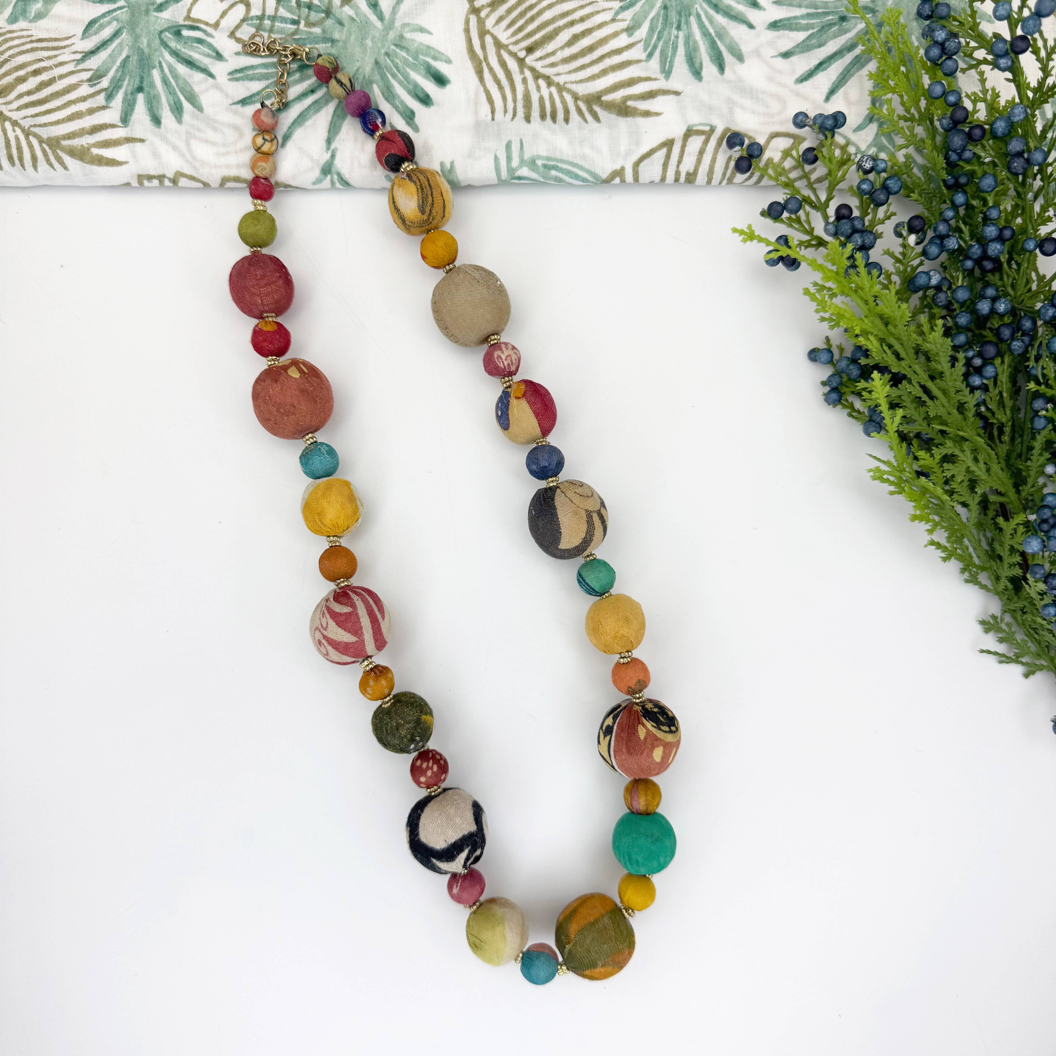 Aasha Spaced Large Beaded Kantha Handcrafted  Necklace
