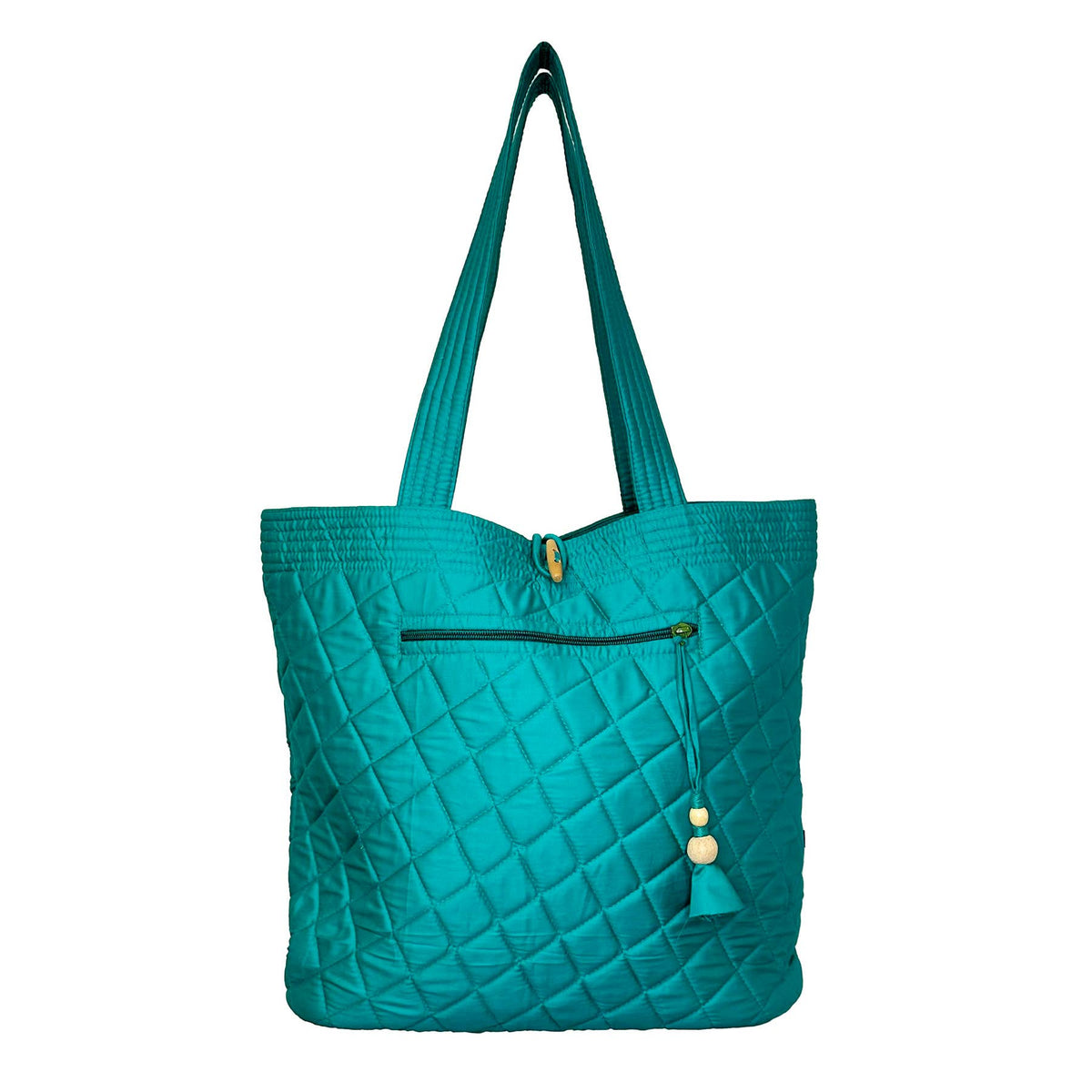 Aviva Collection - Quilted Solid Cotton Shopper Tote - Teal