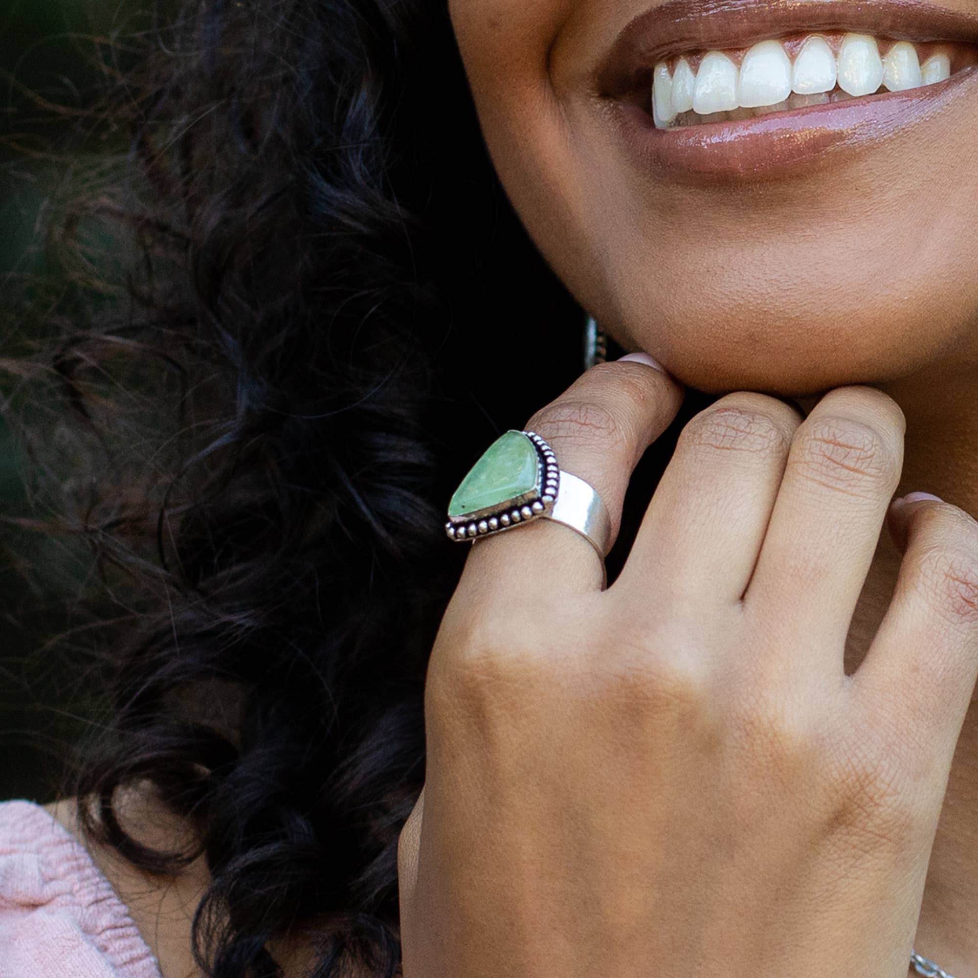 Handcrafted Kashi Semiprecious Stone Ring - Prehnite