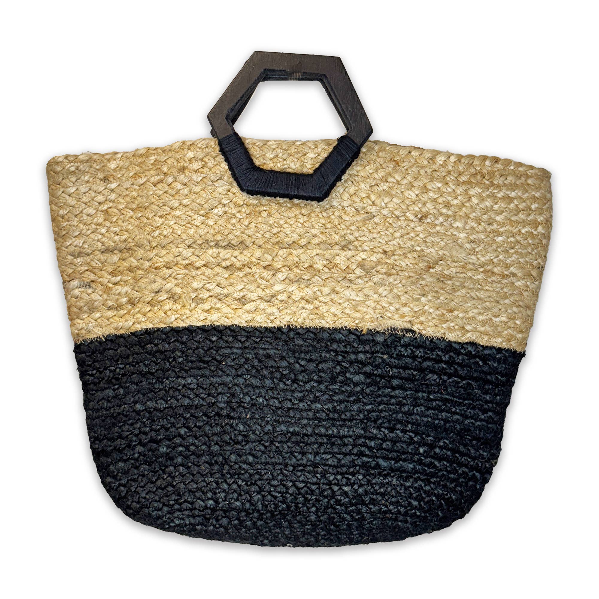 Florence Hand Bag - Natural/Black Jute Bag with Wood Handle