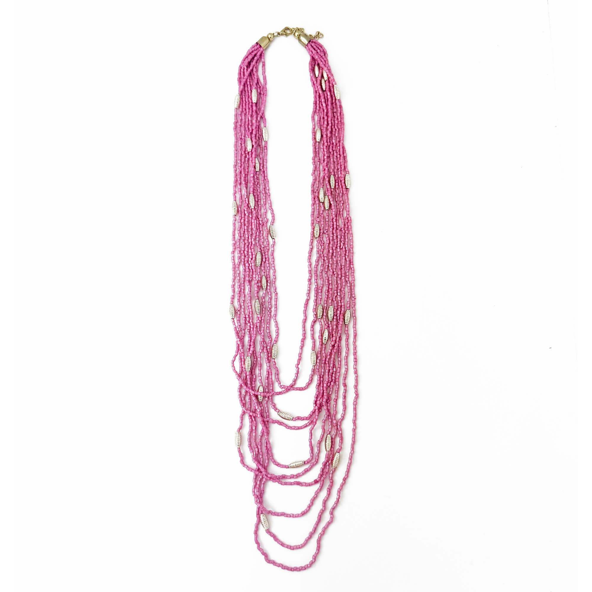 Seed Bead Multi-Strand Necklace - Pink