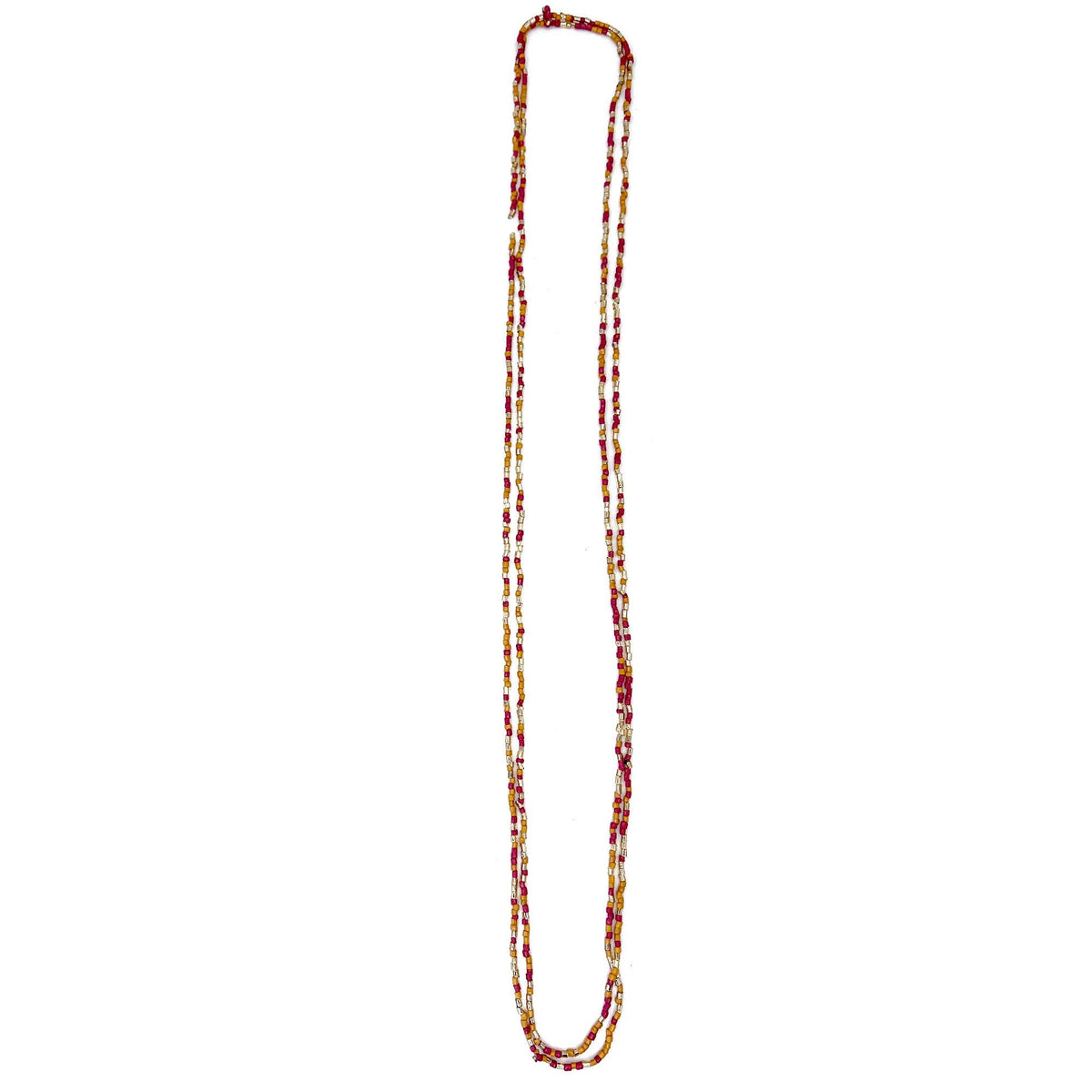 Seed Bead Long Multi-Strand Necklaces- Pink, Gold and White