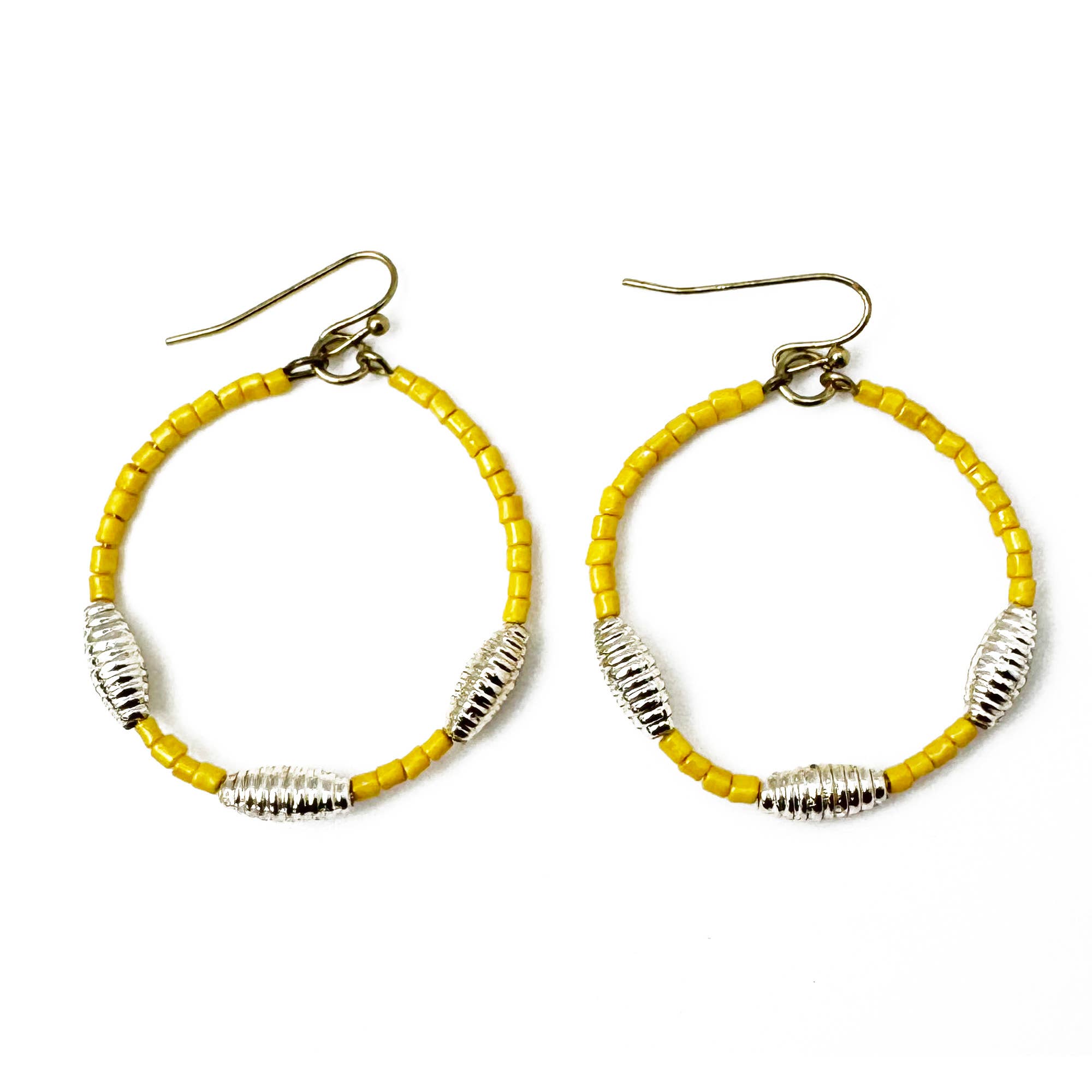 Seed Bead Hoop Earrings - Yellow