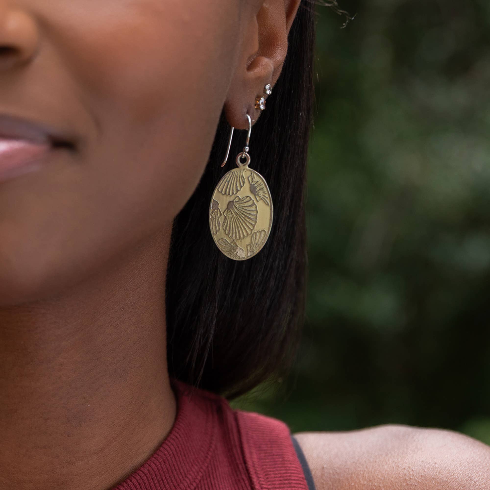 Handcrafted Pale Yellow Scallop Patina Earrings
