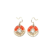 Pewter Earrings with Color Enamel - Coral/Pearl Sand Dollar