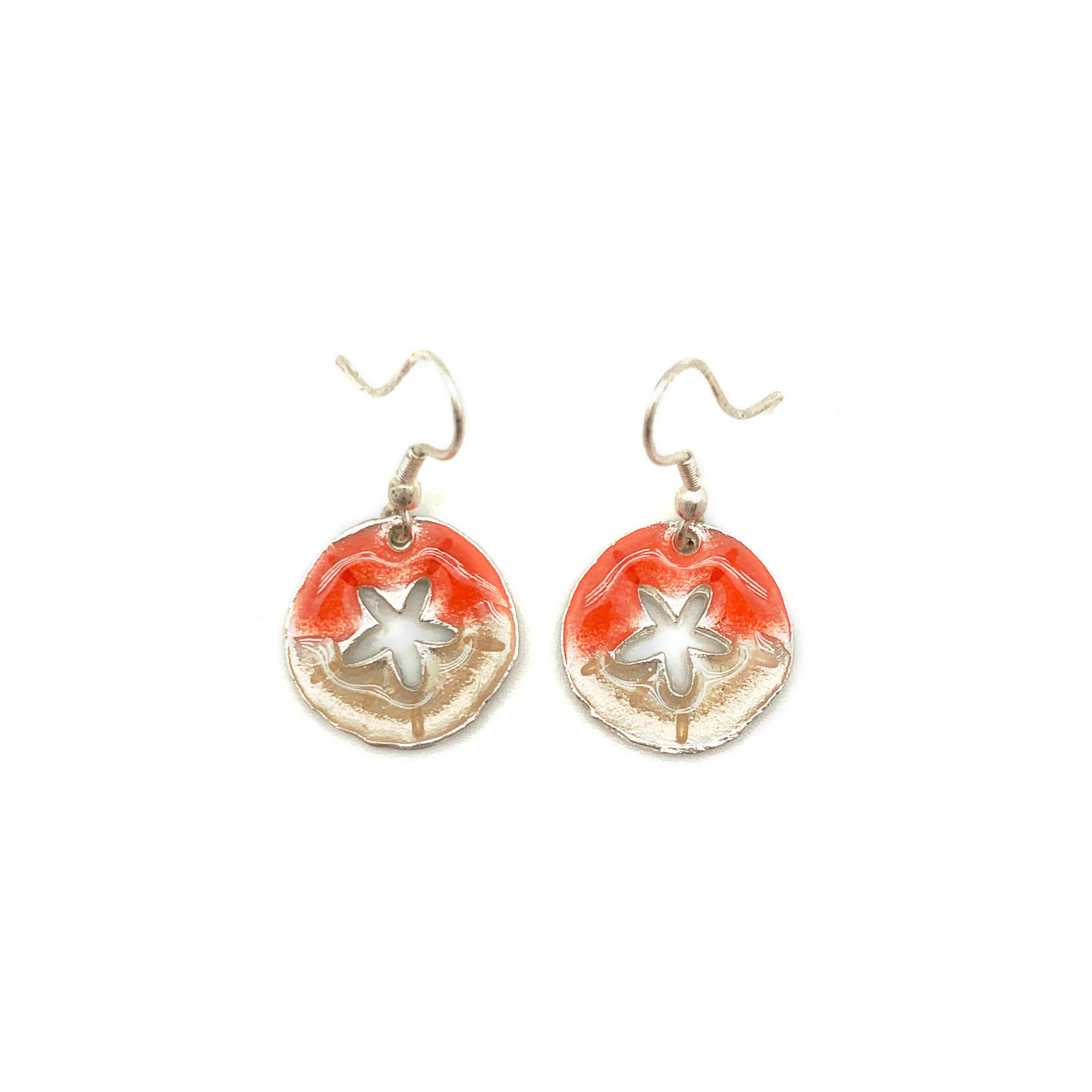 Pewter Earrings with Color Enamel - Coral/Pearl Sand Dollar