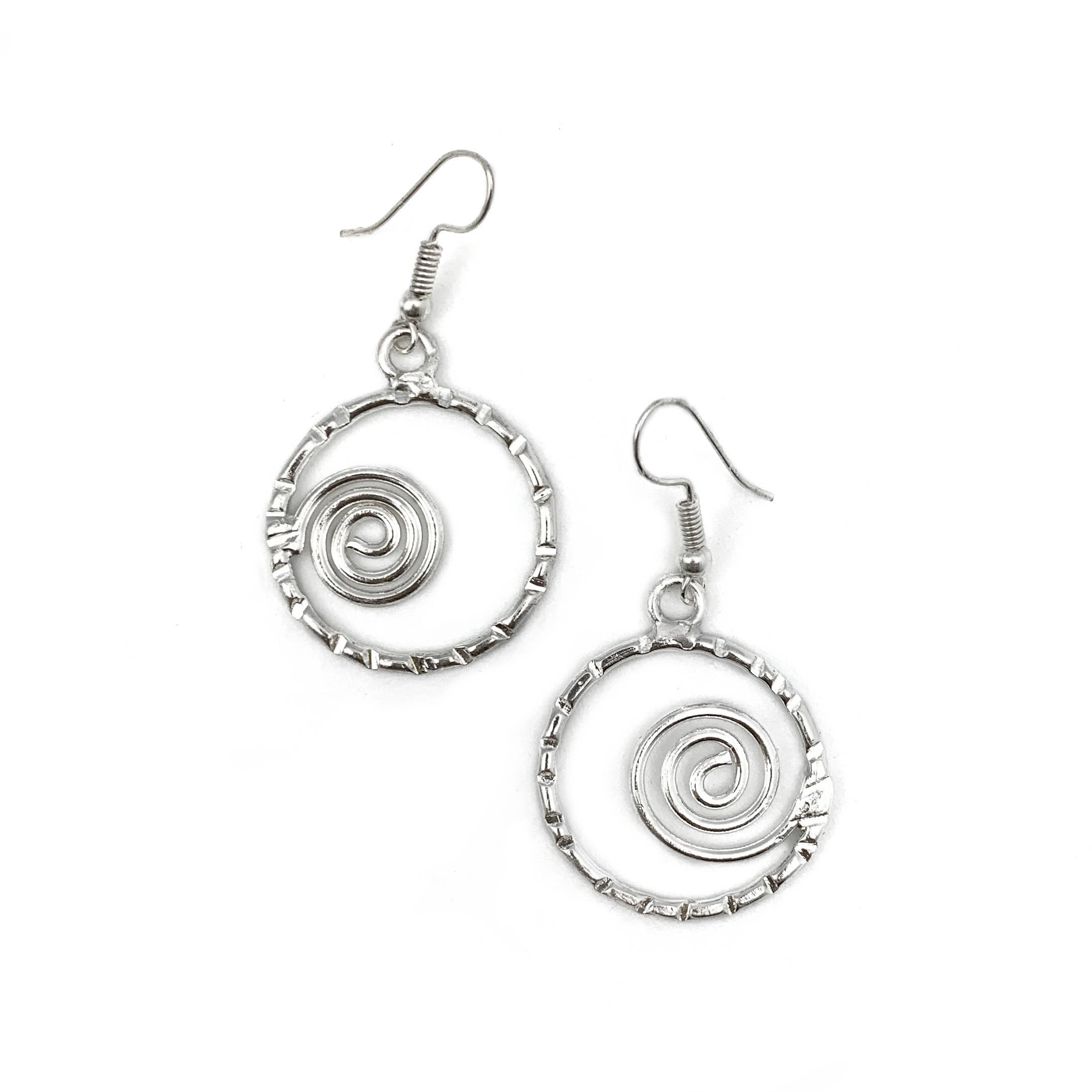 Silver Plated Earrings - Small Spiral in Hoop
