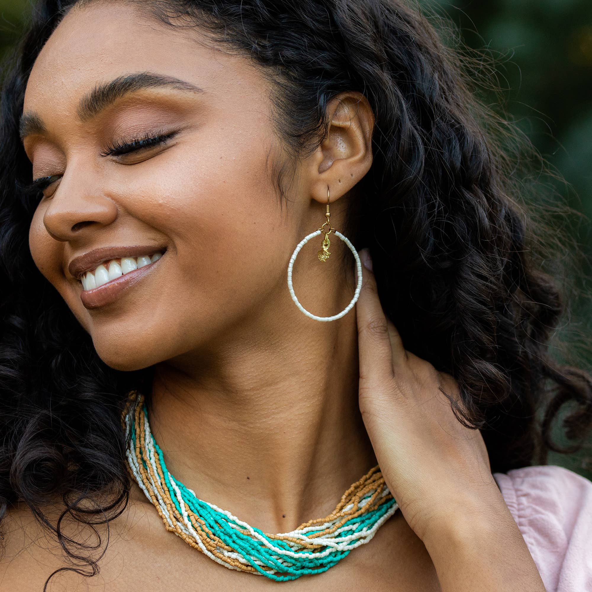 Sachi Island Waterfalls Earrings - White Solid Hoop