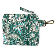 Quilted Block-Printed Travel Pouch - Teal Florals
