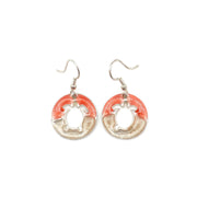 Pewter Earrings with Color Enamel - Coral/Pearl Turtle