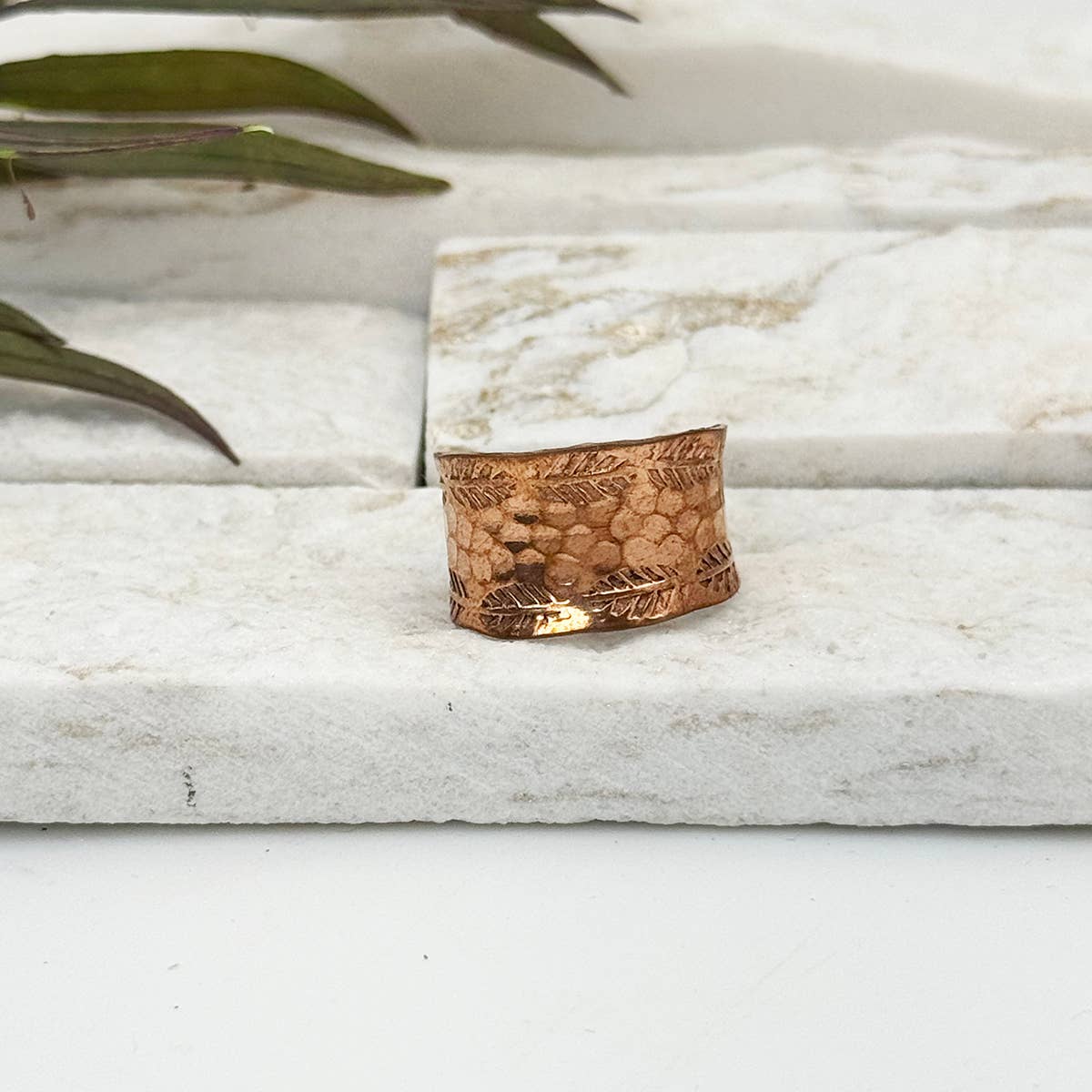 Handcrafted Copper Leaf Border Ring