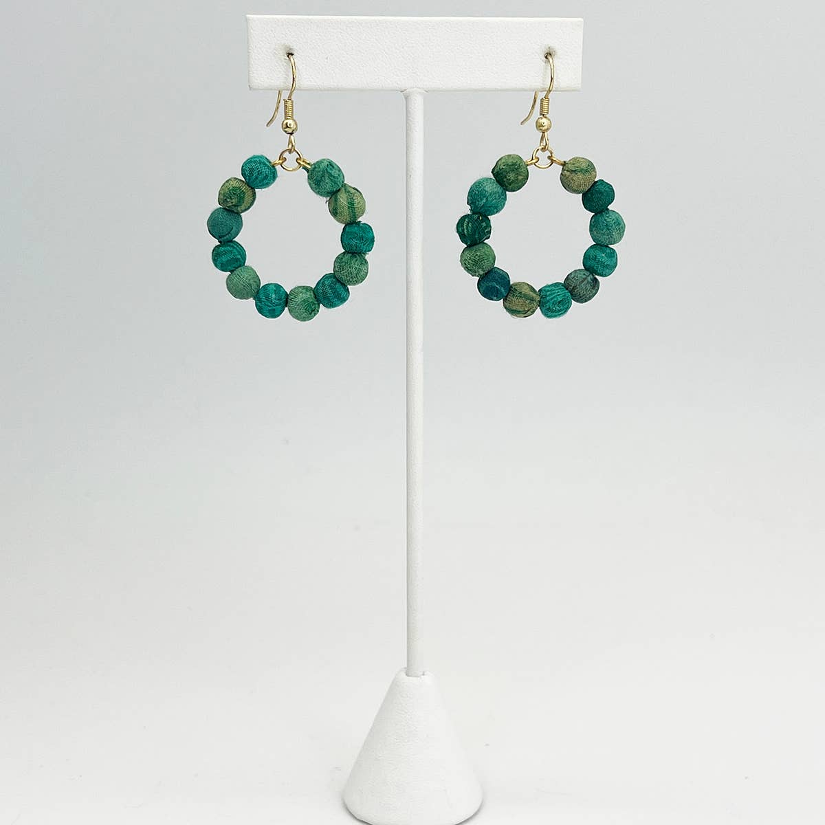 Aasha Seagrass Small Beaded Hoop Kantha handcrafted Earrings