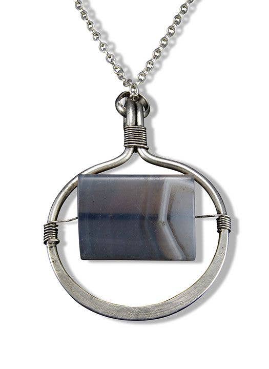 Banjara Hammered Silver Frame Blue Lace Agate Necklace