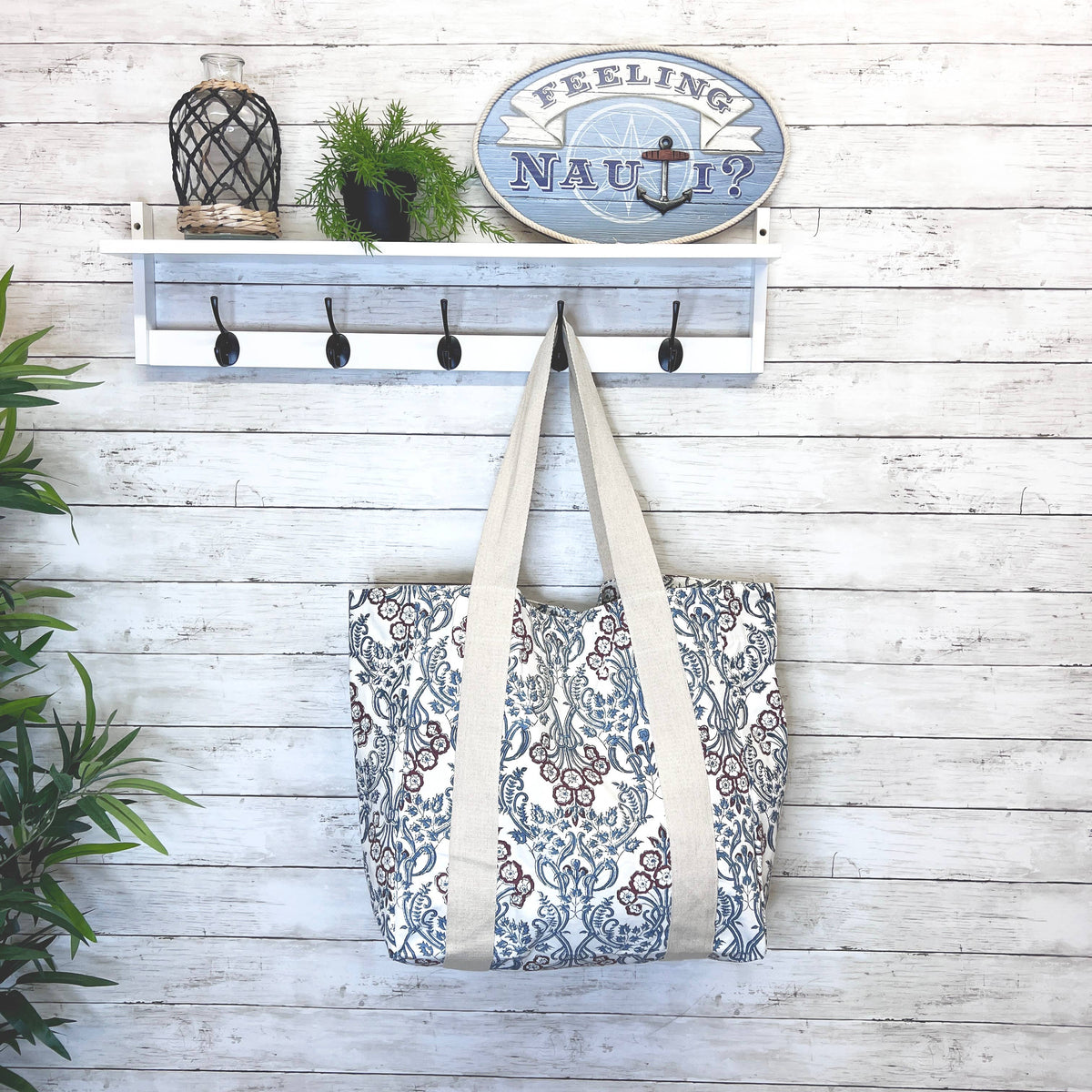 Handcrafted Canvas Bag with Block-Printed Chandelier Flowers
