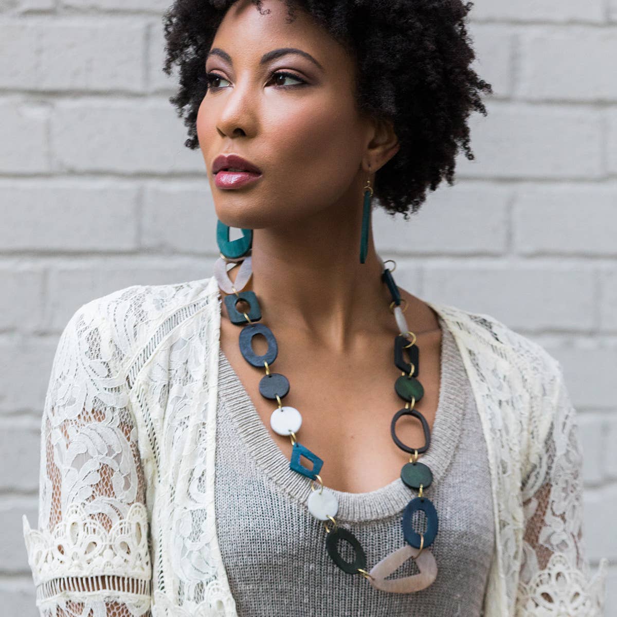 Omala Misty Greens Collection Necklace - Mixed Shapes Links